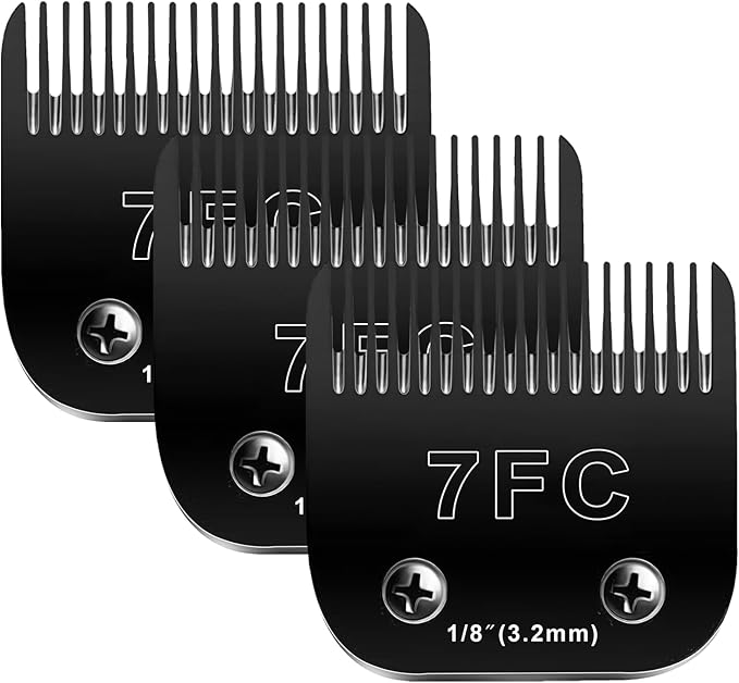 7F Blades Dog Grooming Blades Compatible with Andis/Oster A5/Wahl KM-10 Series Dog Clippers,Detachable Clipper Replacement Blade,Black (7FC/3PCS)
