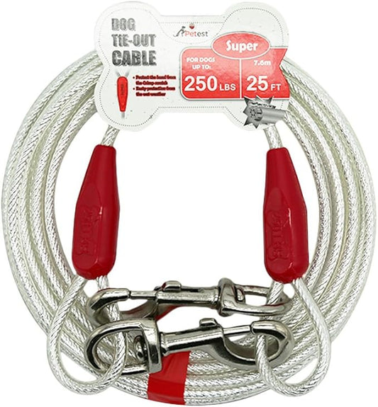 Petest 25ft Reflective Tie-Out Cable for Super Dogs Up to 250 Pounds