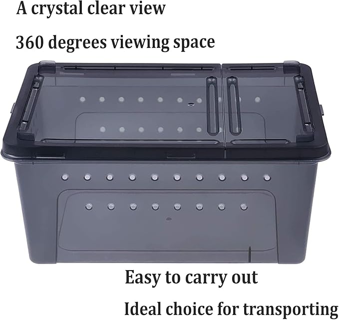 PINVNBY Reptile Enclosure Terrarium 2-Pack - 12.6"x8.7"x5.9" Multi-Purpose Transparent Plastic Habitat Cage for Gecko Scorpion Spider Snake Breeding Feeding & Cricket Keeper with Ventilated Lid, Black