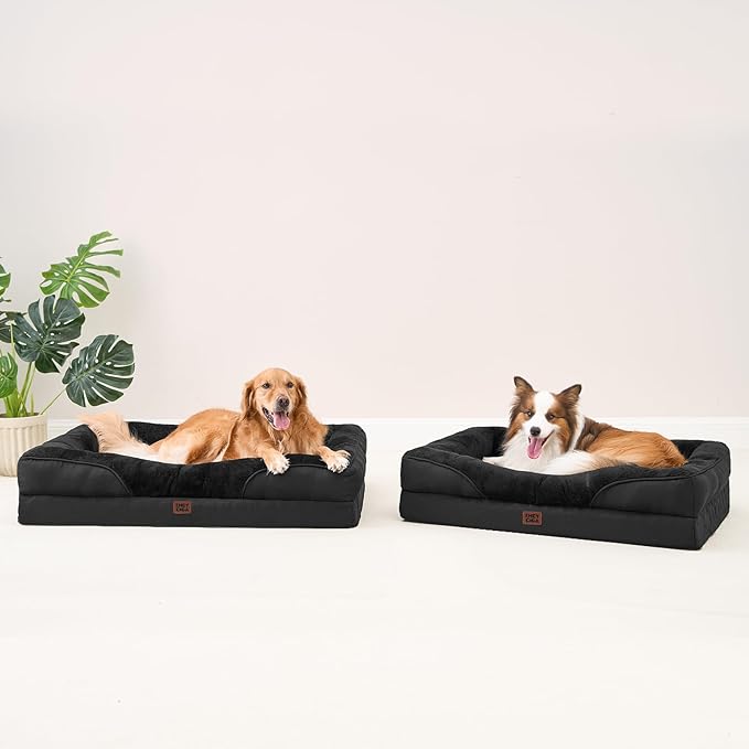 EHEYCIGA Memory Foam Dog Bed for Large Sized, Orthopedic Dog Sofa with Sides and Waterproof Liner, Washable Bolster Pet Couch with Removable Cover, 36x27x7 Inch, Black