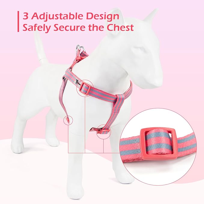 Stripe Step in Dog Harness for Small Dogs, Freedom Nylon Dog Halter Vests, Lightweight and Escape Proof Dog Harnesses, Quick Fits for Small Medium and Large Dogs, Pink XS