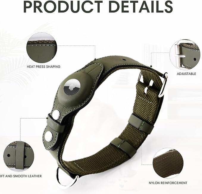 AirTag Dog Collar Soft Leather Webbing Dog Collar for AirTag Provides Double Protection for Small Medium and Large Dogs(Brown,M)