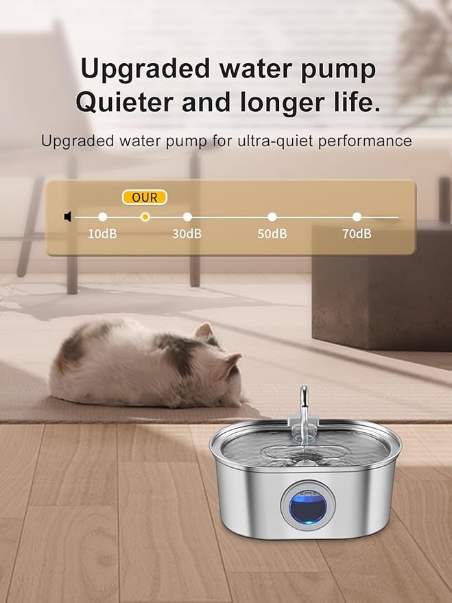 Cat Water Fountain Stainless Steel with Water Level Window,108oz/3.2L Cat Fountain Quiet Automatic Pet Water Fountain for Cats and Small Dogs