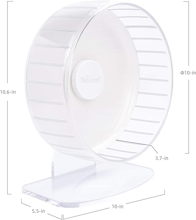 Niteangel Super-Silent Hamster Exercise Wheels: - Quiet Spinner Hamster Running Wheels with Adjustable Stand for Hamsters Gerbils Mice Or Other Small Animals (M, White)
