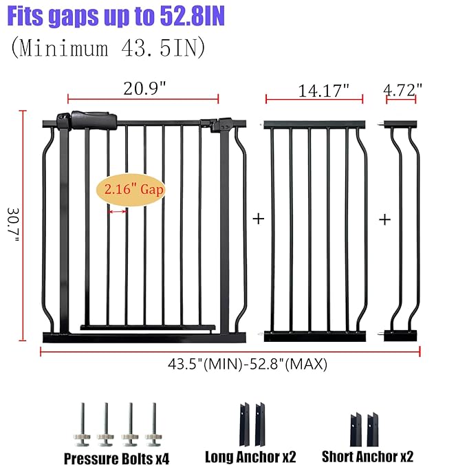 Baby Gates Extra Wide 48-53 Inch Large Baby Gate for Stairs Tension Pet Dog Gates Indoor for Doorways No Drilling Pressure Mounted Pet Gates for Kids