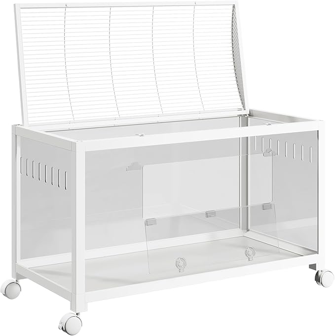 Large Metal Hamster Enclosure Rat Cage with 360 Viewing Acrylic Sides, Ventilated Front Door & Openable Top, Portable Hamster Tank for Guinea Pig, Chinchilla, Gerbil, 37.8''Lx18.5''Wx20''H White