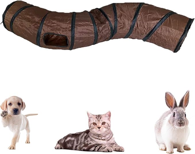 iCAGY Cat Tunnel for Indoor Cats Interactive, Rabbit Tunnel Toys, Pet Toys Play Tunnels for Cats Kittens Rabbits Puppies Crinkle Pop Up Brown 47" Shape S