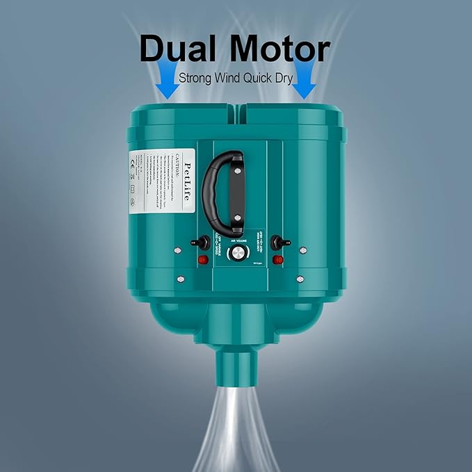 PetLife Variable Speed Dog Grooming Dryer for Medium/Large Dogs, Dual Motor, 5.0HP High Velocity Professional Dog Pet Grooming Hair Drying Force Dryer Blower with Heater