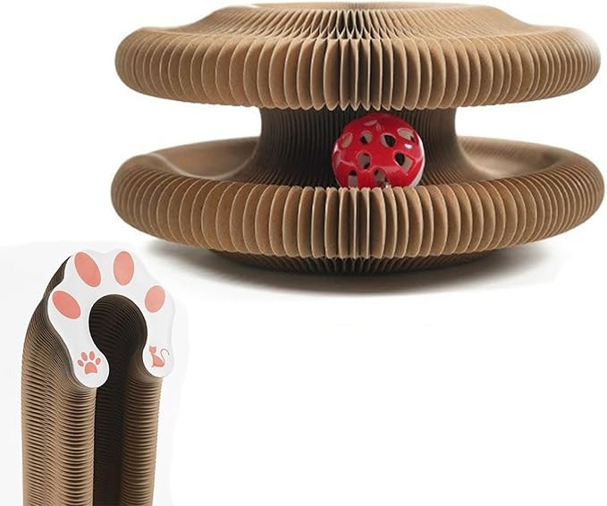 Kitty Curls Cat Toy Kurlz, Interactive Scratch Pad, Foldable Accordion,Cat Recyclable Scratcher with Ball (Pink)