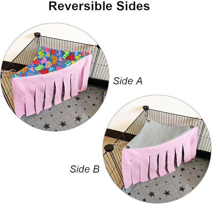 RIOUSSI Guinea Pig Hideout Hideaway Corner Fleece Toys Cage Accessories with Reversible Sides, Random/Gray-Blue+Pink, Pack of 2