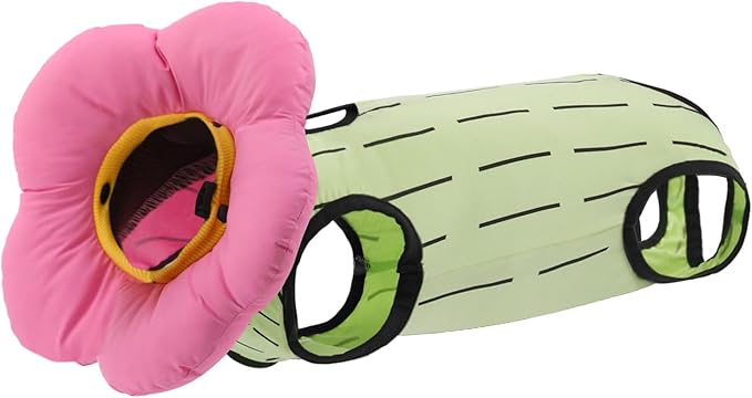 EMUST Cute Cat Recovery Suit and Adjustable Flower Cone Collar Set - Soft Surgical Suit for Abdominal Wounds, Cat Cones After Surgery for Female Kittens Under 4lb (Green)