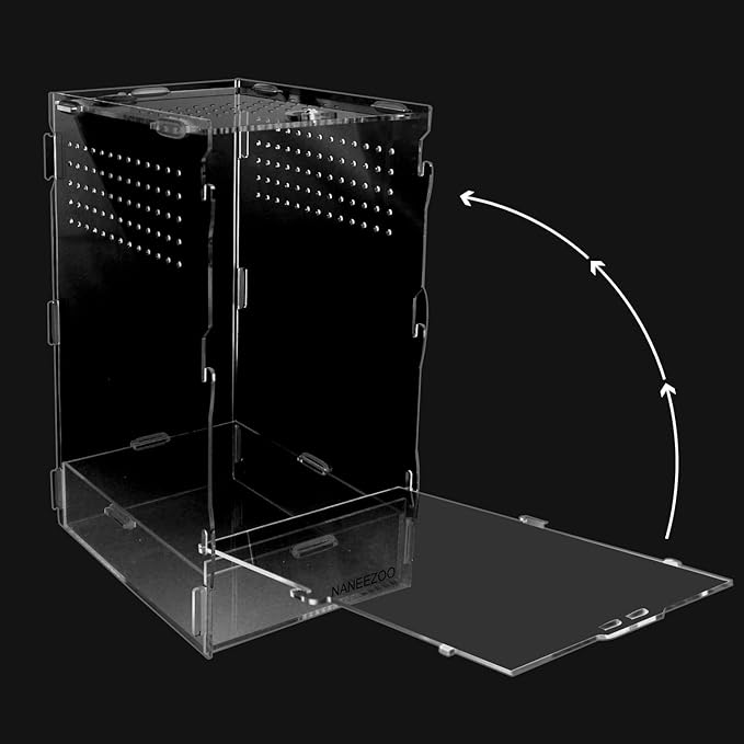 NANEEZOO Micro Habitat Terrariums with Locking Latch, 8x6x12 Inches Acrylic Reptile Tank with Water-tight Base, Arboreal Enclosure for Tarantula Jumping Spiders Small Tree Dwelling Reptiles (Arboreal)