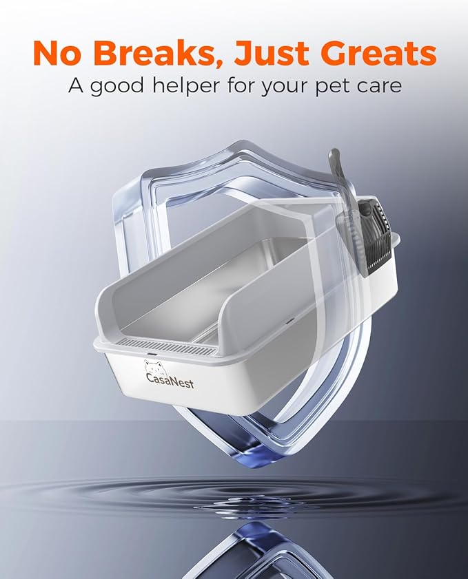 XXXL Stainless Steel Cat Litter Box 28.1''×20.5'' × 10.1” Extra Large Metal Cat Litter Box for Big, Multi Cats, Anti-Leakage & Non-Stick Metal Pan, Easy to Clean, Durable (Light Grey