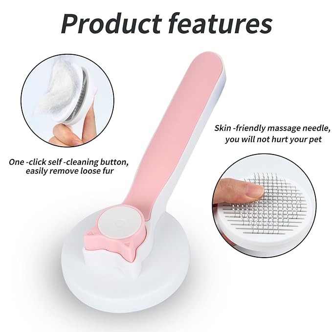 2PCS Pet Grooming Kit, Cat Brushes & Cat Nail Clipper, Cat Grooming Brush for Sedding and Grooming Fur (Pink）