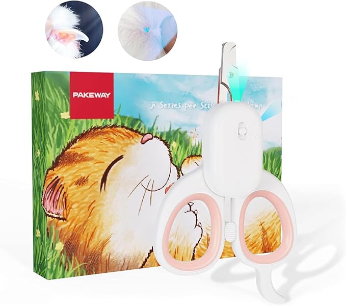 PAKEWAY Pet Nail Clipper with LED & -U-V Light, Cat Claw Trimmer with Ultra Bright LED Light for Nail Bloodline to Avoid Over Cutting, Sharp Angled Blade Grooming Tool for Dog Cat Rabbit Small Animals