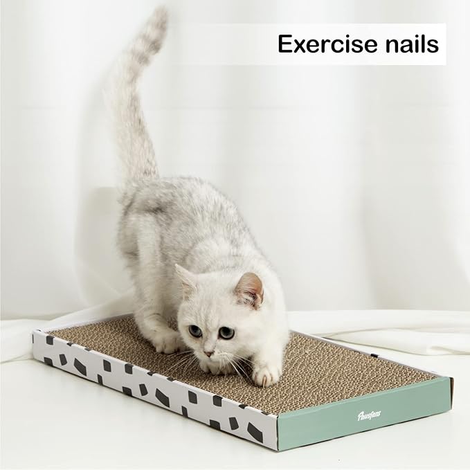 PAWSFANS Cat Scratcher Cardboard Scratch Pad with Box Durable Corrugate Scratching Board Kitty Sofa Lounge Bed Reversible Catnip Included for Indoor Cats,Large (Box, 5pcs)