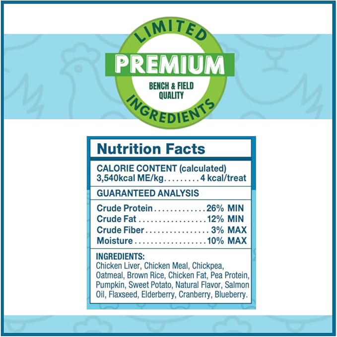 Bench & Field Holistic Natural Chicken Liver & Triple Berry Dog Treats | Crunchy Bone-Shaped Bites | Antioxidant Blend, 10-Ounce Bottle