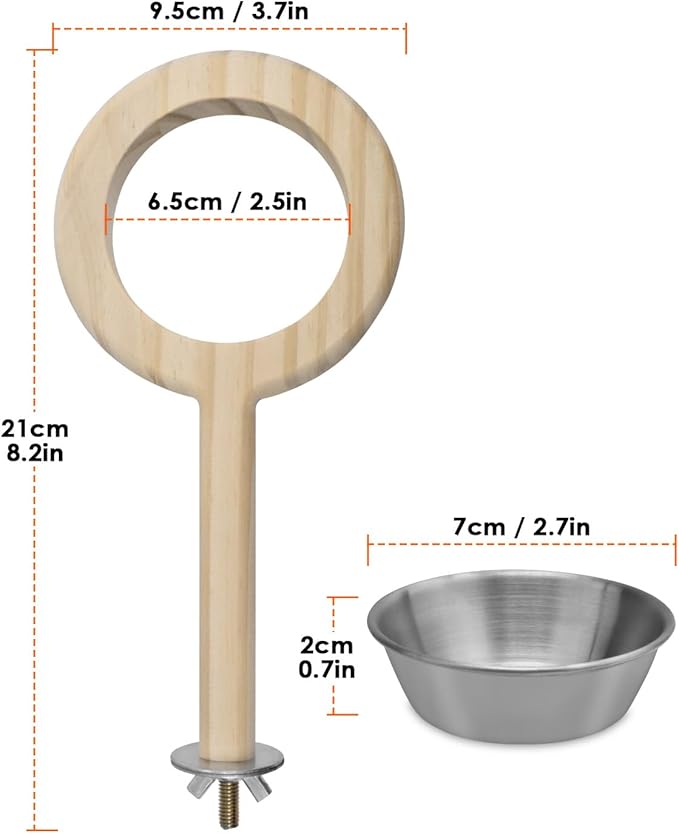 KATUMO Bird Perch Bird Feeding Cup Parrot Wood Perch Stand Toy Bird Cage Accessory for Parakeet Lovebird Conure Budgie Canary Finch Small Parrots