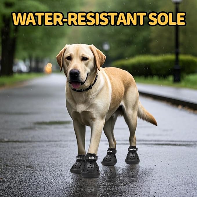 JZXOIVA Dog Shoes for Hot Pavement, Dog Booties for Small Dogs, Breathable Dog Boots & Paw Protectors, Adjustable Non-Slip Dog Rain Booties, Waterproof Pets Sandals for Beach Black Size 2