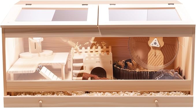 Wooden Hamster Cage with Pull-Out Tray, Small Animal Habitat with Double Skylight Doors for Gerbil, Mouse, Guinea Pig, Rat, No Accessories (31.5" L x 15.7" W x 15.7" H)