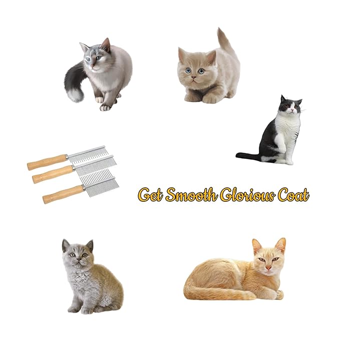 Professional Metal Dog Grooming Comb | 3 PCS Wooden Handled Pet Comb for Dogs and Cats | Removes Tangles, Dematting, Detangling | Great for Matted Hair