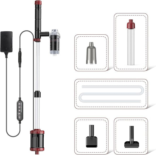 AKKEE Aquarium Vacuum Gravel Cleaner, 36W Fish Tank Gravel Cleaner Vacuum for Water Changer 8 in 1 Multifunctional with Timed Off Waterproof Wash Sand Water Filter Circulation Aquarium Vacuum Cleaner