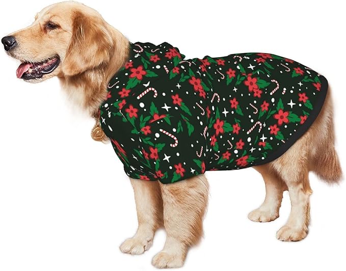 Black Candy Cane Hoodie,Christmas Cosplay Dog Clothes with Pocket and Hat Winter Clothes Sweaters Large