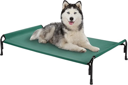 Veehoo Elevated Dog Bed, Outdoor Raised Dog Cots Bed for Large Dogs, Cooling Camping Elevated Pet Bed with Slope Headrest for Indoor and Outdoor, Washable Breathable, X-Large, Green, CWC2204