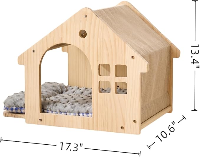 SHENGOCASE Natural Wood Cat Wall Shelves Bed, 2-Pack, Wall-Mounted Box House Perch, Cat Condo Furniture with Washable Pillow Cushions