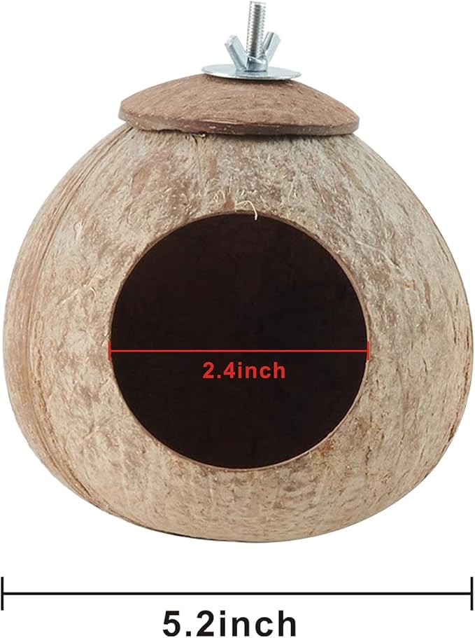 Bird Nest for Cage Natural Coconut Shell Birds House 2 Pack Parakeet Hide Breeding Hut Bird Cage Accessories & Decor Hamster Toys for Parrot Lovebirds Budgies Cockatiel Conure Finch Canary