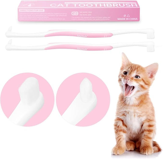 Dual-Sided Cat Toothbrush with Micro Brush Head, Ultra Soft Nano Bristles Pet Toothbrush Kit, Kitten/Puppy Toothbrushes, Fit into Cats/Small Dogs Mouth, Avoid Bleeding Gums