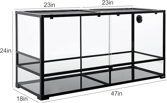 REPTIZOO 88 Gallon Large Reptile Terrarium 48" x 18" x 24" Knock-Down Glass Reptile Tank with Double Hinge Door & Screen Ventilation, Supporting Used as 2 Separate Habitats Easy Assembly
