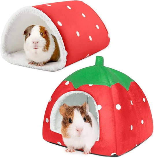 Guinea Pig Hideout with Tunnel, Washable Chinchilla House Bed, Fleece Hideaway, Enrichment Toys, and Cage Accessories for Ferret Hedgehog Small Animal