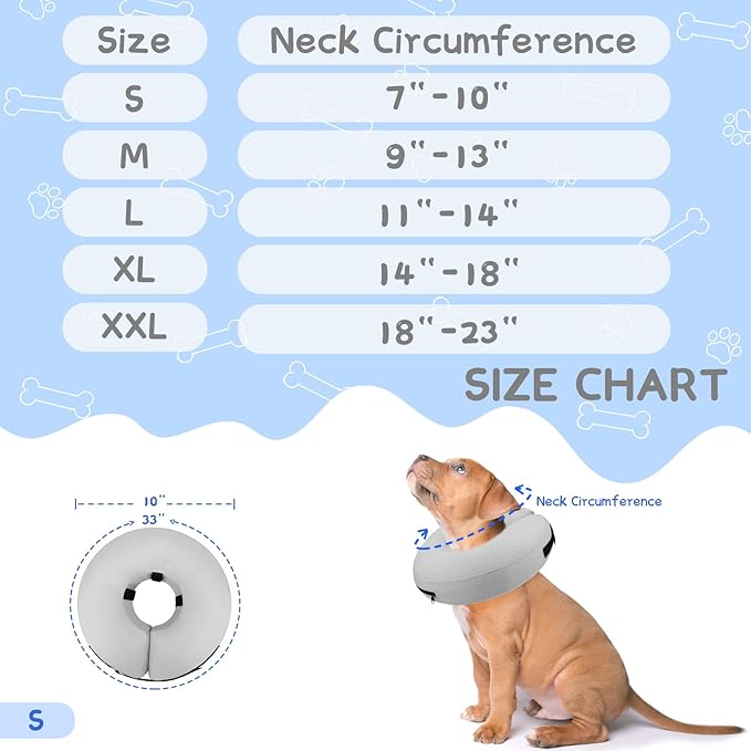 Supet Inflatable Dog Cone Collar Alternative After Surgery, Doggie Neck Donut Collar Recovery ECollar for Post Surgery, Soft Dog Cone for Small Medium Puppies Cats