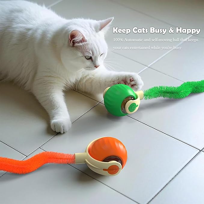 Interactive Cat Toy Ball | Automatic Moving Smart Anti-Depression Pet Toy with Light | Speedy Tail 3.0 Cat Mouse Toy | Electric Rechargeable Enrichment Toy for Indoor Bored Cats & Dogs (Orange)