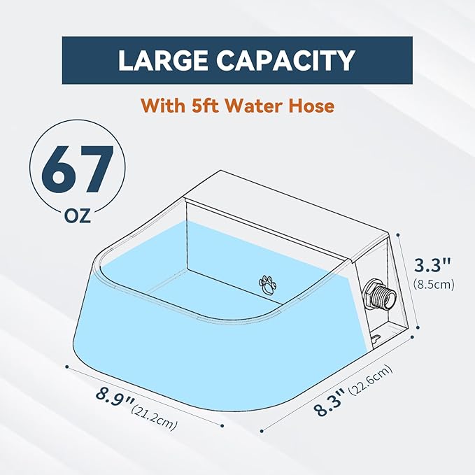 Dog Automatic Water Bowl for 3/4” GHT Male Faucet, 2L Outdoor Auto Fill Water Dispenser with 5ft Water Hose