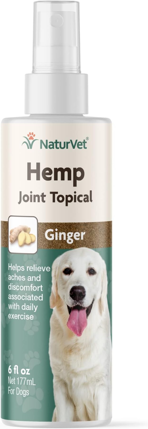 NaturVet Hemp Joint Topical Spray with Ginger for Dogs, 6oz Liquid, Made in The USA