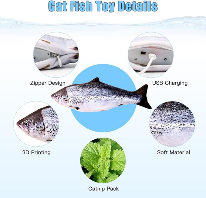 TOOGE 2 Pack 9" Floppy Fish Cat Toys with SilverVine and Catnip for Indoor Cats Interactive Flopping Fish Cat Kicker Catnip Toys for Cats Puppy Small Dogs (Salmon + Rainbow Trout)