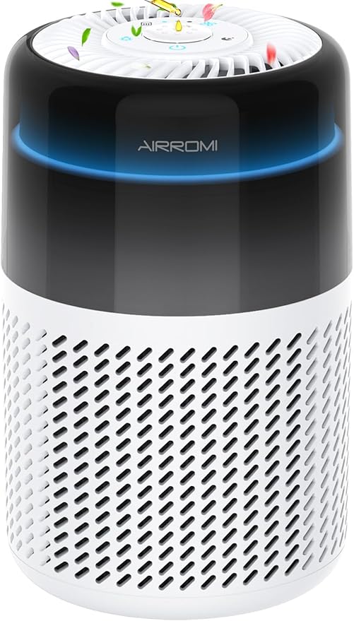 AIRROMI Air Purifier for Bedroom Home,HEPA Filter,Covers Upto 549 Ft²,Quiet 360°intake Air Cleaner with Fragrance ponge for Better Sleep,Night Light,Filters Smoke,Pet Dander,Allergies,Dust,A2005 White