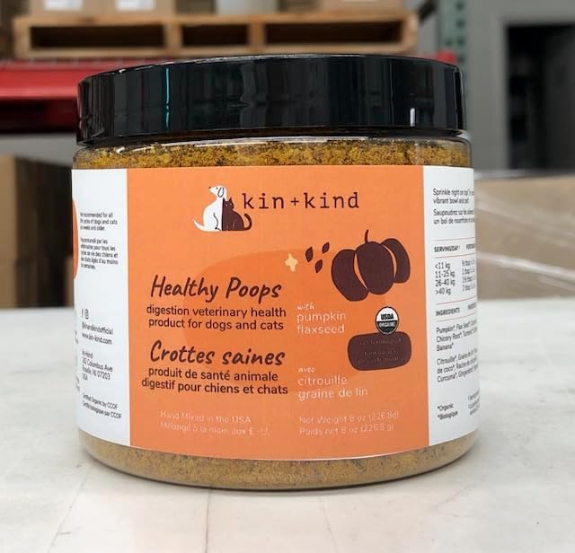 kin+kind Organic Fiber for Dogs&Cats - Pumpkin Boost for Healthy Poops - Digestive Health - Flax Seed, Ginger, Turmeric and Coconut - Made in USA - 4 oz (Medium)