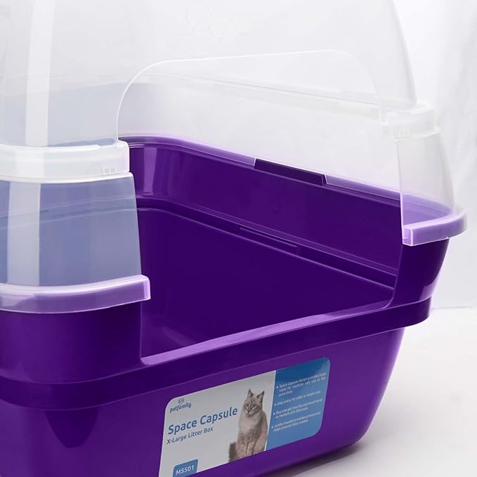 Petfamily Cat Litter Box, Large Foldable Jumbo Hooded Cat Litter Box with Transparent Lid (Purple)