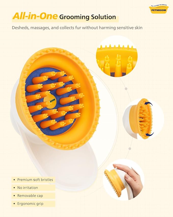 [PETHROOM] Cat Brush for Shedding Cats,Dogs, Kitten | Gentle Deshedding & Grooming Tool for Short or Long Hair | Safe Massage Brush for Sensitive Skin | Sturdy, Durable, and Portable