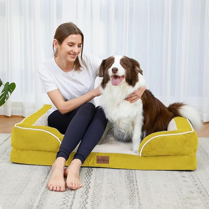Comfort Expression Orthopedic Dog Beds, Jumbo Dog Bed for Extra Large Dogs, Waterproof Dogs Beds, PV Washable Pet Sofa Couch with Removable Cover & Non-Slip Bottom(Jumbo,Spicy Mustard)