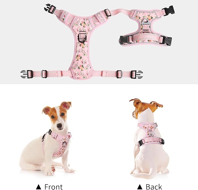 Timos Dog Harness, No-Pull Pet Harness with 2 Leash Clips, Adjustable Soft Padded Dog Vest, Reflective Outdoor Pet Oxford Vest with Easy Control Handle Pink XS