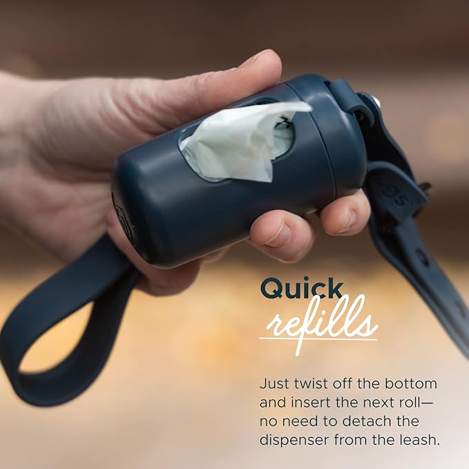 DIGGS Dog Poop Bag Dispenser for Leash - Premium Dog Waste Bag Holder with Easy One-Hand Dispensing (Navy)