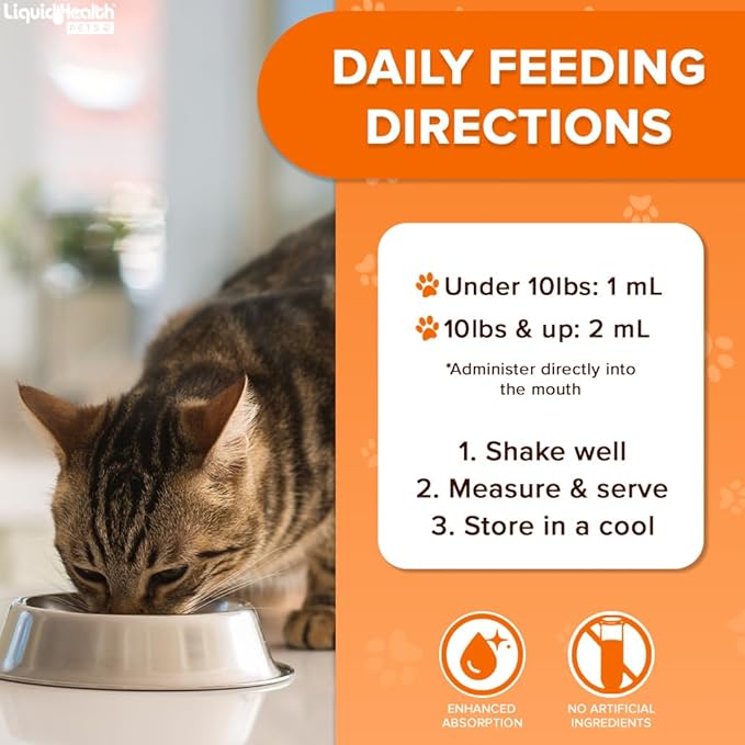 LIQUIDHEALTH Pets Liquid Cat Glucosamine Joint Purr-Fection - Hip & Joint Health Relief Support, Chondroitin Feline Droppers for Senior Older Adult Cats & Kittens - Made in The USA (2 Pack)