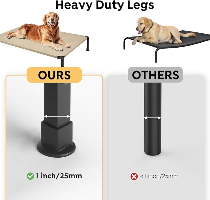 Veehoo Heavy Duty Elevated Dog Bed - Raised Dog Cot with Washable & Breathable Teslin Mesh, Non-Slip Silicon Feet, Cooling for Indoor or Outdoor, 47" x 29", Beige Coffee
