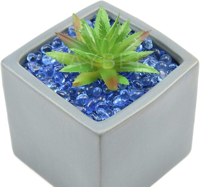 WAYBER Glass Stones, 1Lb/460g Irregular Sea Glass Pebbles Non-Toxic Artificial Gemstones for Vase Filler/Terrarium Aquarium Turtle Tank Decoration/Handmake Artwork, Light Blue