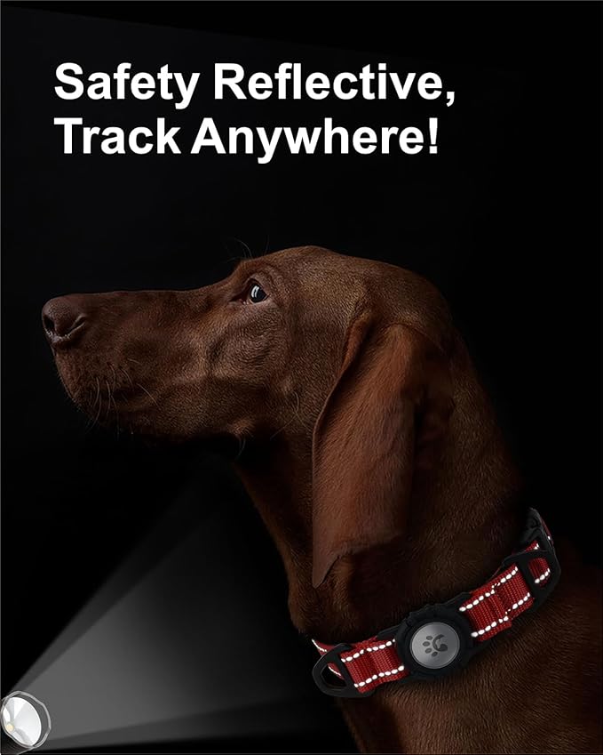 TagME Airtag Dog Collar,Waterproof Reflective Pet Collar with Airtag Holder,Soft Padded and Double D-Rings for Extra Large Dogs,Red