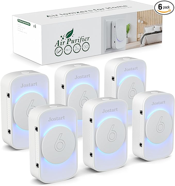 Air Ionizers for Home (6 Pack),Negative Ion Air Filter,Quiet Plug in air fresheners for Bedroom, Office, Kitchen,Garage,Portable Air Purifiers Odor, Smoke Dust, Pets, Mini Air Cleaner White